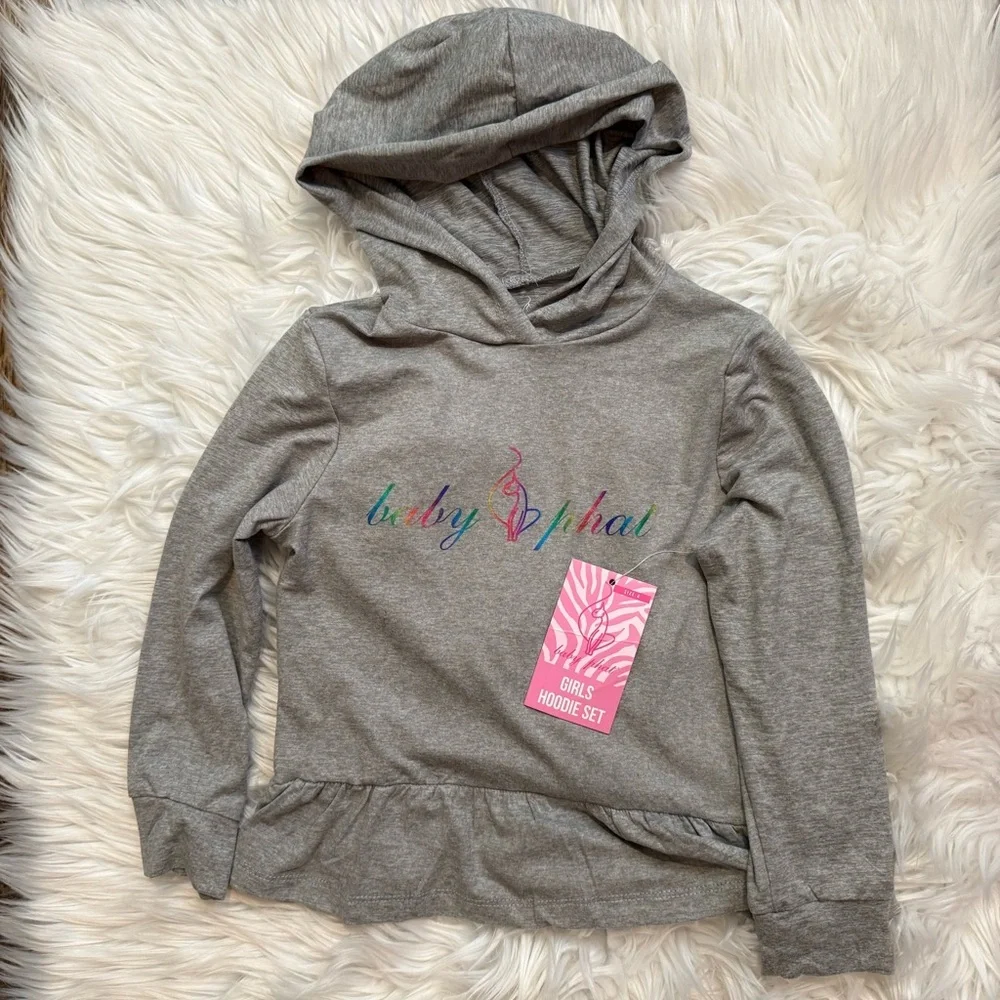 Baby Phat Girls Size 4 Gray‎ Hoodie Pink Zebra Leggings 2 Piece Set NWT